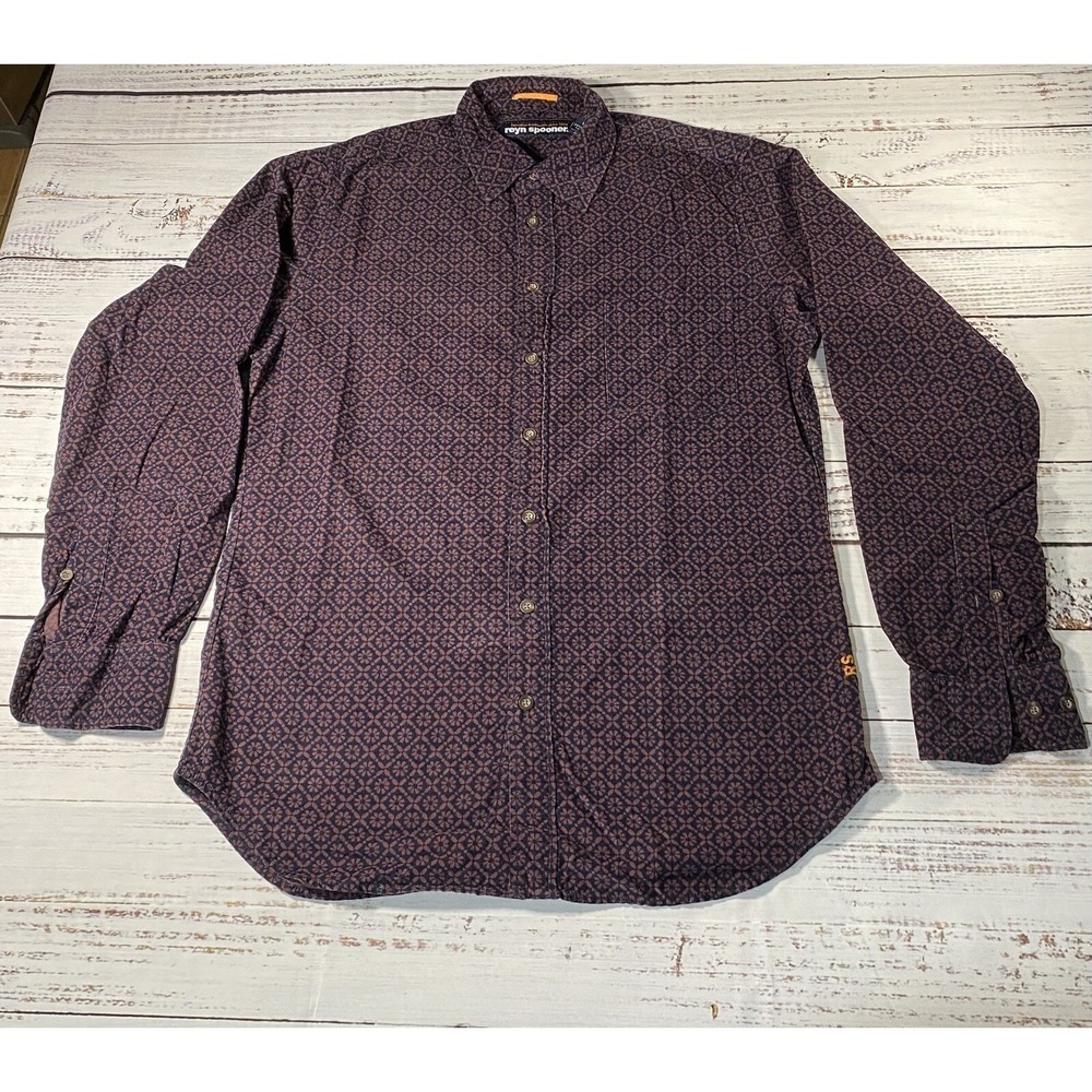 Reyn Spooner Men's Brown Purple Floral Hawaiian Long sleeve button down size M